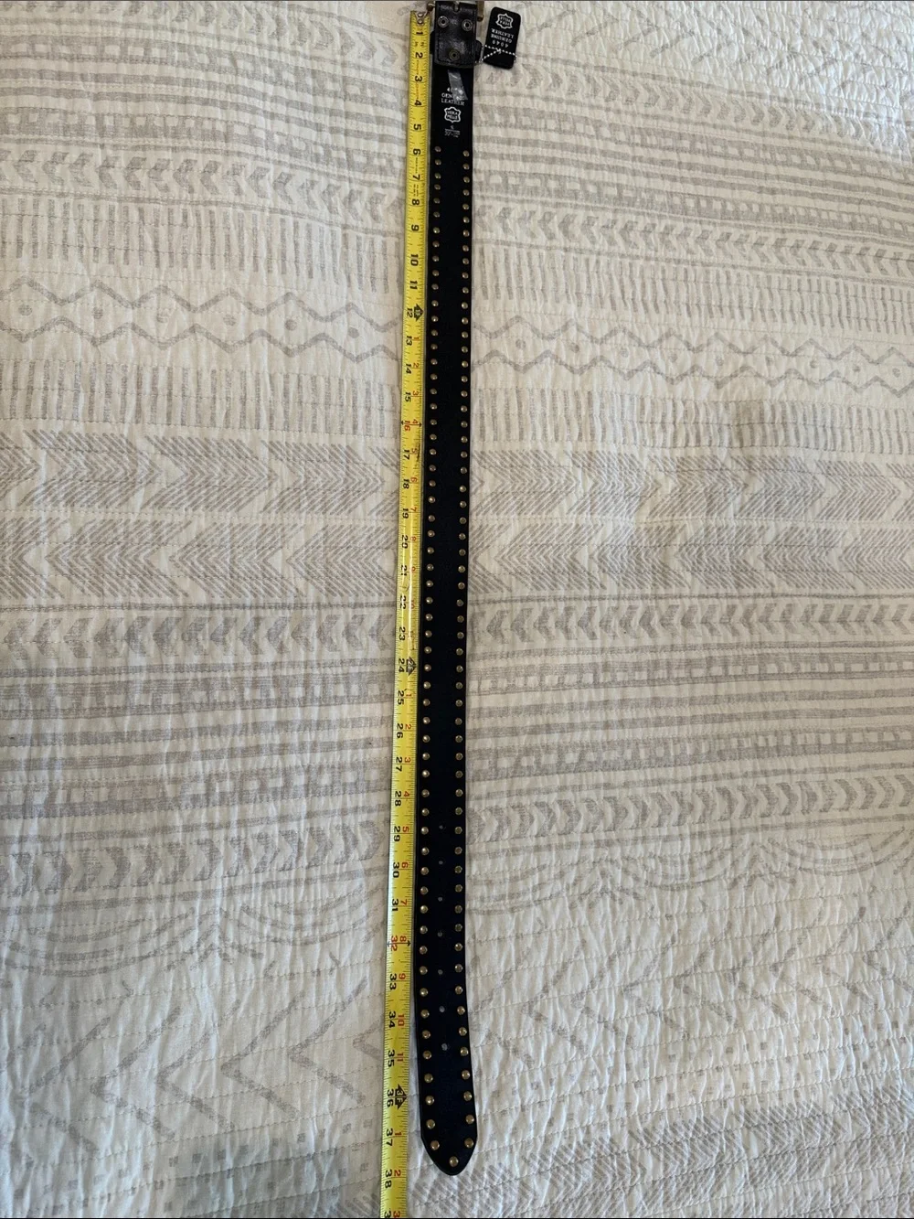 Vera Pelle Black Leather Studded Belt with Antique Brass Buckle